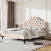 Upholstered Bed 140*190 with Wooden Slatted Frame and Height-Adjustable Headboard, for Adults and Teens, Easy Assembly, Velvet, Beige