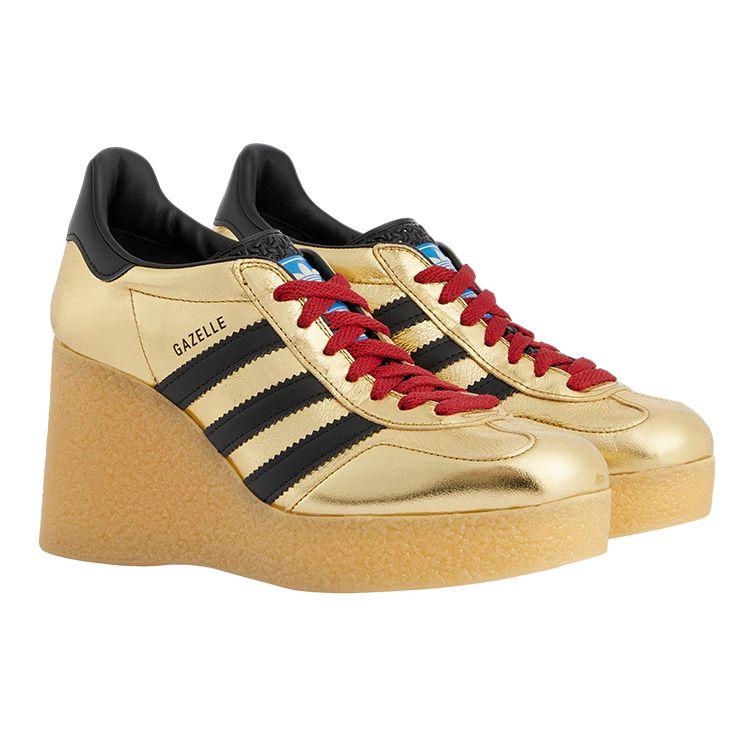 adidas Оригинальные Gazelle Кожа Мода Шнуровка Клиновидная Платформа Женская Обувь Золото 725628 AAA2M 8043