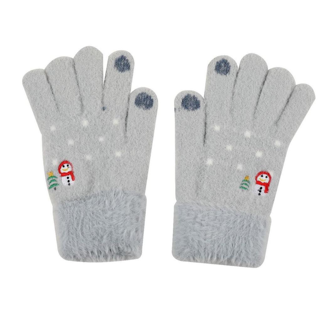 Korean Touchscreen Christmas Aesthetic Cute Snowman Embroidered Plush Gloves Women Winter Fleece Warm Gloves