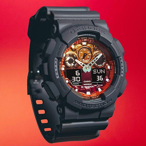 Casio Мужские часы G-SHOCK GA-100FL-8AJF [G-SHOCK Flame inside Series] Круглые часы Серая смола
