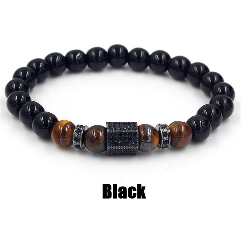 Матовый камень оникс и тигровый глаз, комбинированная строчка с кубическим цирконом, ручные украшения, браслет из бусин, эластичный эластичный мужской браслет