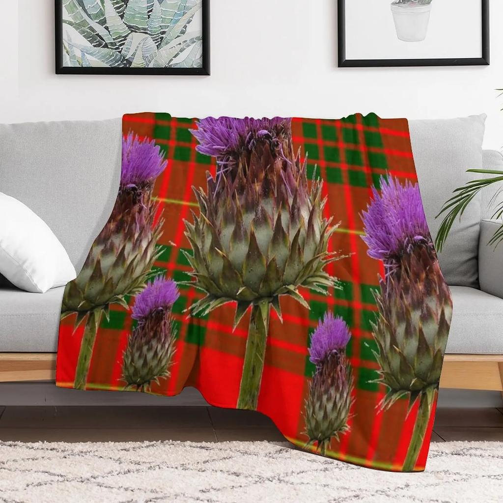 New ROW OF THISTLE ON SCOTTISH CAMERON TARTAN ART Throw Blanket Fluffy Cozy Throw Blanket for Home Decor