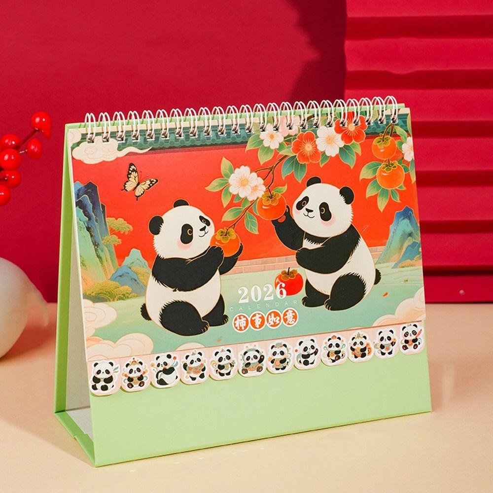 Chinese Style 2026 Desk Calendar Cartoon Coil Binding Horse Year Calendar Horse/Panda Month Date Display Standing Flip Calenda