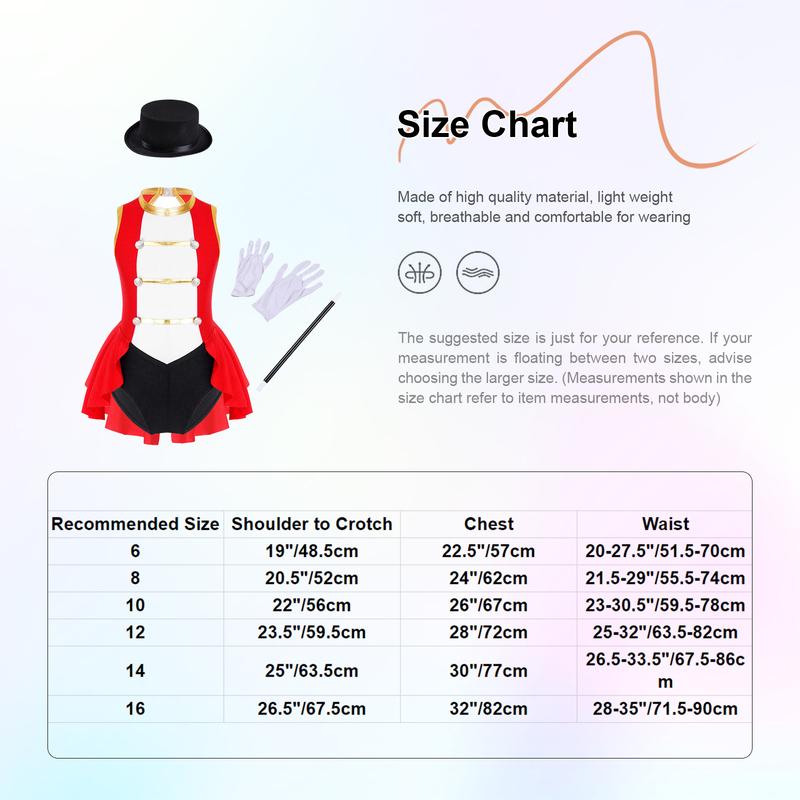 Girls Ringmaster Magician Costume Long Sleeve Leotard Circus Dress Halloween Lion Tamer Theme Carnival Party Fancy Dress Up