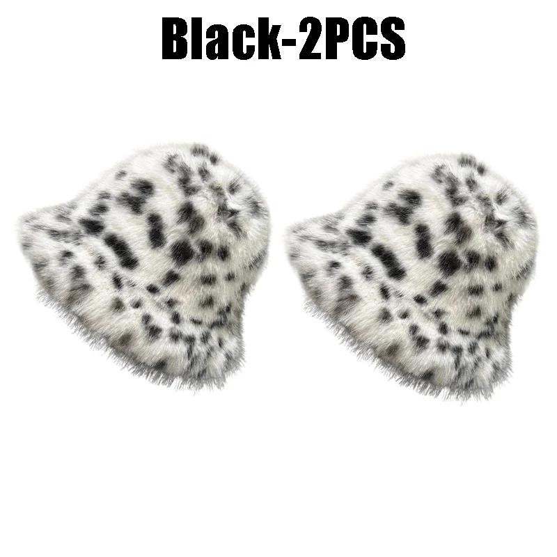 2025 Winter Puffy Faux Fur Bucket Hats Women Fashion Leopard Print Plush Sun Hats Thickened Warm Imitation Fur Panama