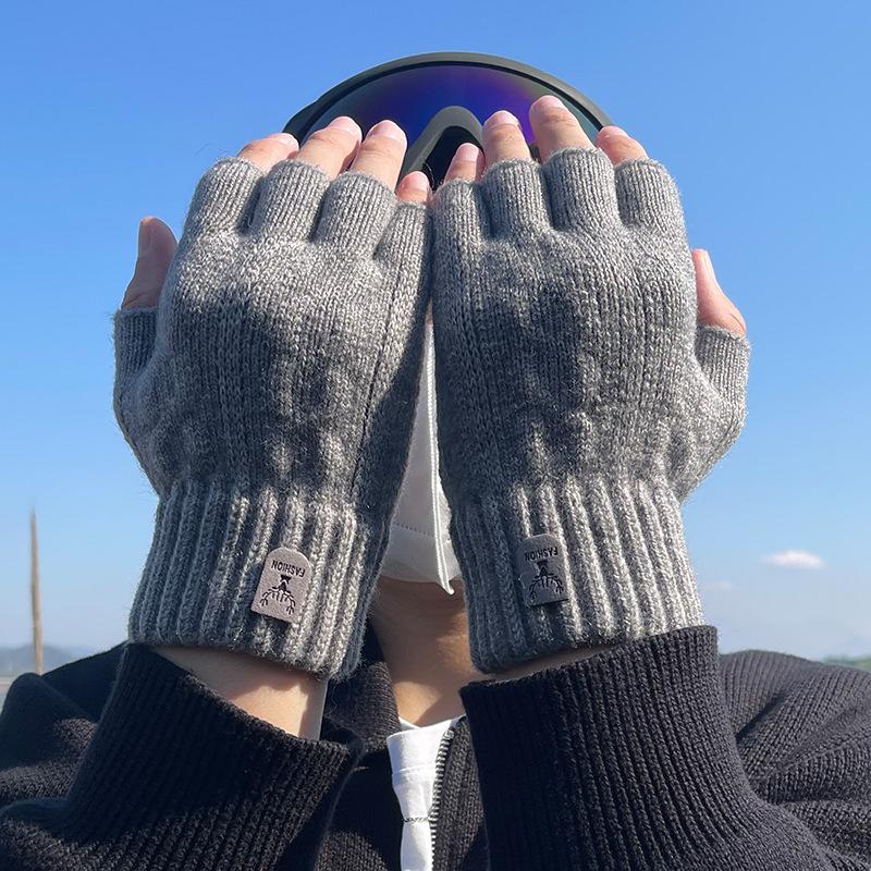 Зимние перчатки без пальцев, полуперчатки для велоспорта и вождения, утолщенные, шерстяные, вязаные, с кончиками пальцев для защиты от холода и сохранения тепла