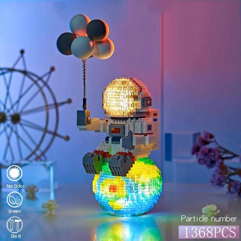 Astronaut City Building Blocks With Led Light Confession Balloon Whale Astronaut Mini Diamond Bricks Toys For Childrens Gift