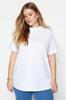 Women's Style Plus Size White Navy Blue Ribbed Collar Boyfriend Knitted T-shirt