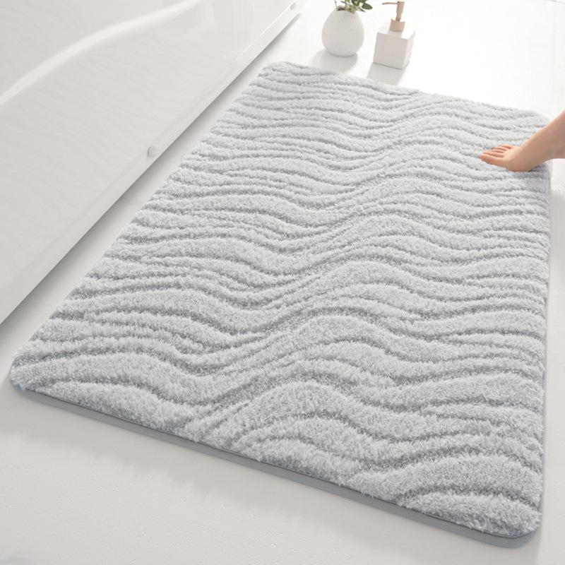 Thickened Solid Color Bathroom Absorbent Floor Mat with Wave Pattern for Household Use, Anti Slip Door Mat for Bathroom, Toilet Door Mat