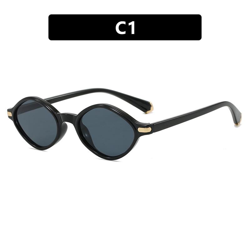 Vintage Oval Sunglasses Black UV400 Shades Triangle Small Frame Sunglasses Small Oval Plain Lenses Glasses