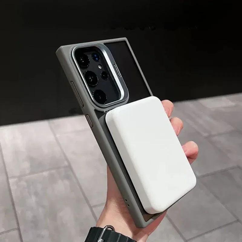 Прозрачный противоударный чехол для телефона Samsung Galaxy S25, S24 Ultra, S22 Plus, S23 FE с магнитным держателем и поддержкой беспроводной зарядки