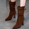Fashion Vintage Suede High Heel Women Slim Ankle Boots Fashion Autumn Winter Female Elegant Short Booties