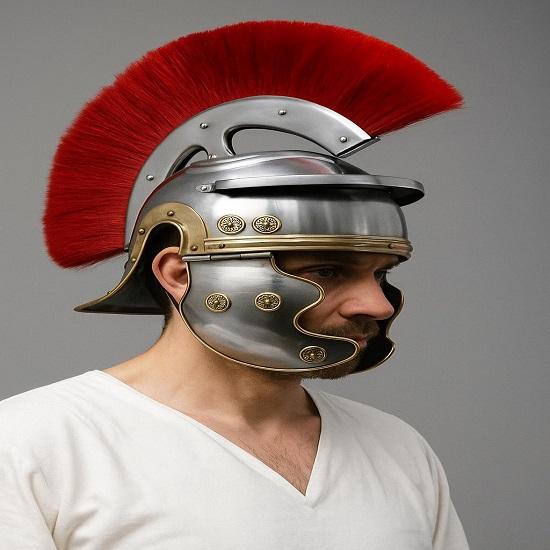 Шлем римского легионера ручной работы с красным плюмажем Исторический костюм Доспехи Шлем LARP, Косплей, Реконструкция Дисплей Подарки на Хэллоуин