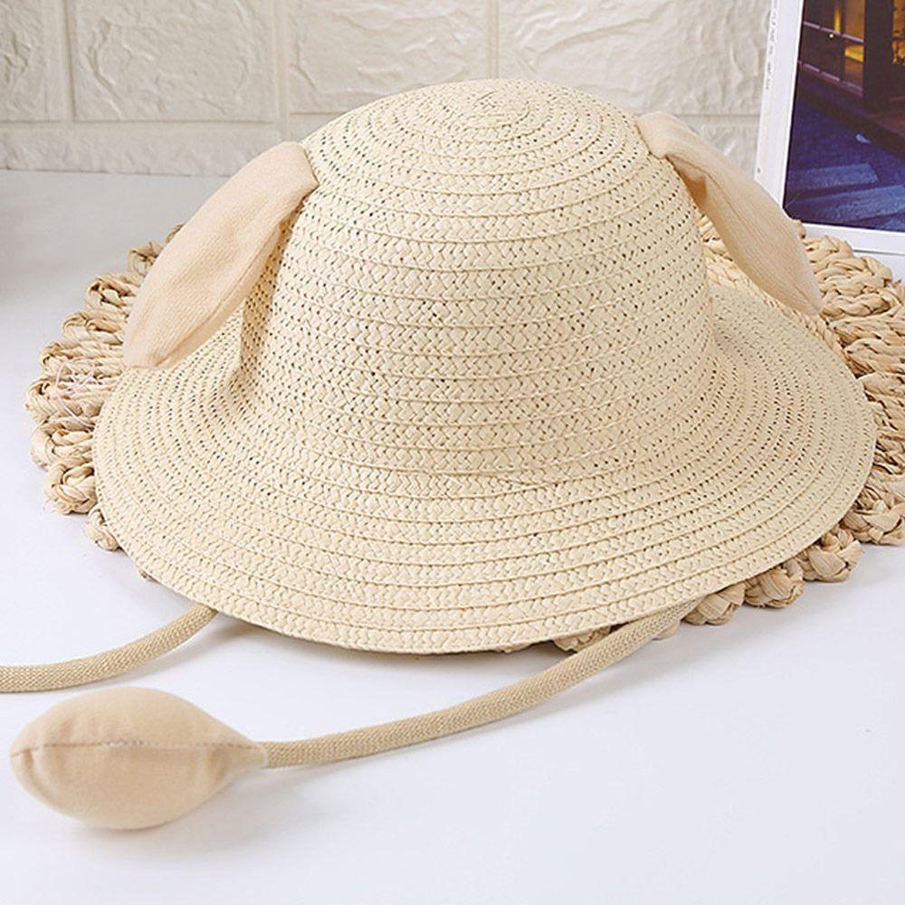 Летние детские соломенные шляпы с двигающимися ушками, широкополая шляпа от солнца, пляжная шляпа, детская панама для улицы, шляпа рыбака