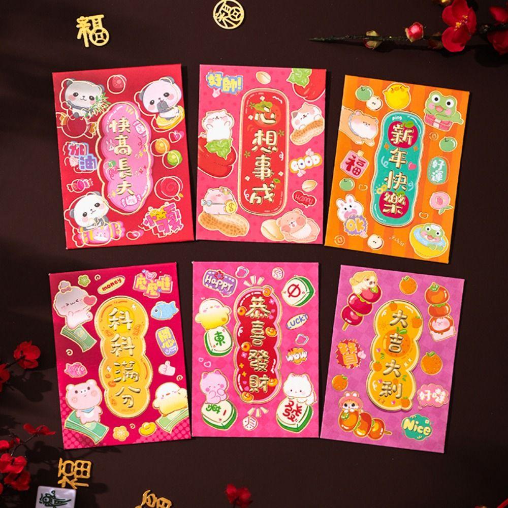 6 Pcs Cute 2025 Red Envelope Bag Cartooon New Year Red Packet Lucky Red Pocket  Weeding