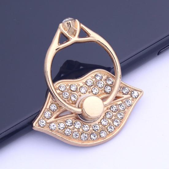 Finger Ring Holder Degree Rotating Metal Universal 360 Rhinestone Lips Shape Phone Ring