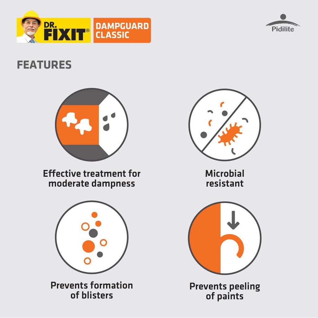 DR. FIXIT Dampguard Classic 1 кг Гидроизоляционное покрытие для внутренних стен, потолков, железобетонных резервуаров. Водостойкое