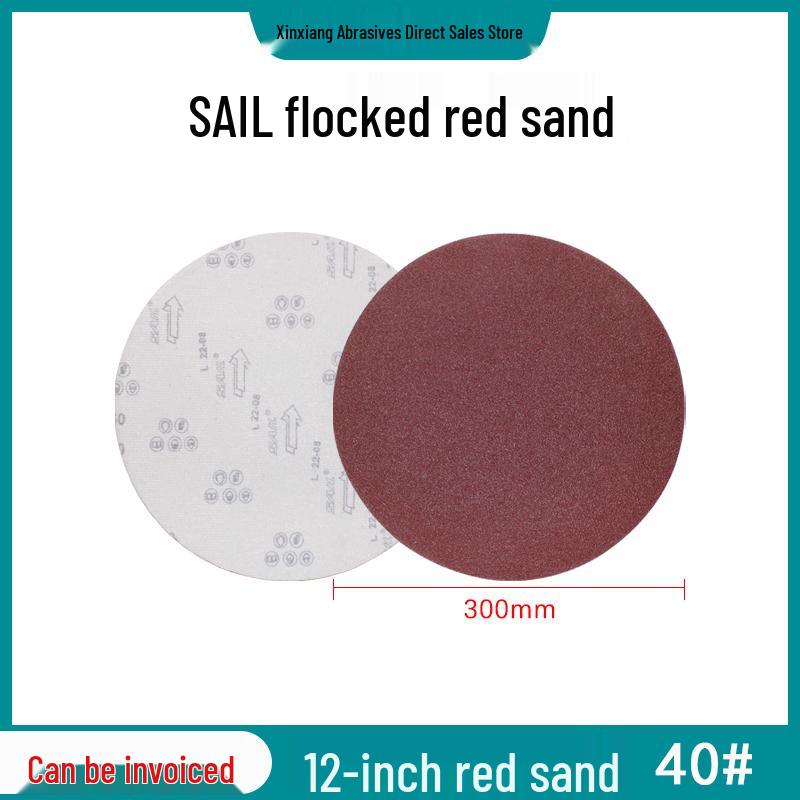 12" Красный песок Флокированный диск из наждачной бумаги - Самоклеящаяся шлифовальная подушка на липучке