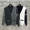 Autumn/Winter Unisex Double Sleeve Cotton Cardigan – Red, White & Blue Color Block with Five Buttons