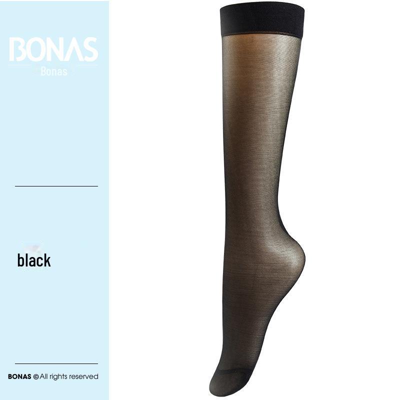 Женские черные летние ультратонкие чулки выше колена в японском стиле Bonas