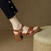 Open-toed Retro Thick-heeled Sandals Women's Versatile Summer 2025 New Simple One-word Buckle Temperament High-heeled Sandals