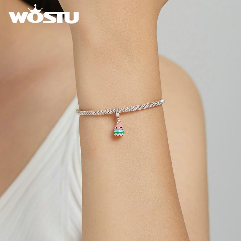 WOSTU Эмаль Веселая Волна Юбка Птица Серебряный 925 пробы Шарм Подвеска Подходит Браслет Изящные Ювелирные Изделия
