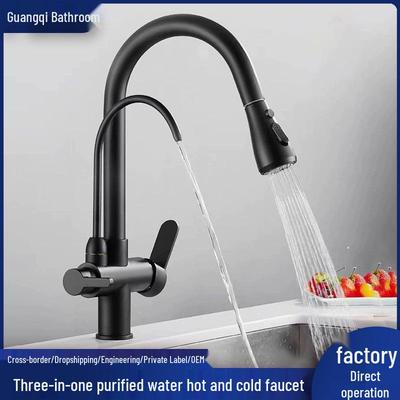 Полностью медный выдвижной кухонный смеситель двойного назначения с горячей/холодной водой и очистителем воды