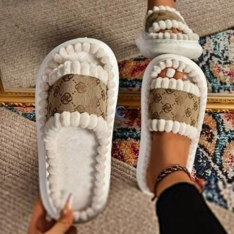 Fashion Women Home Slippers Cozy Open Toe Lightweight Sandals Warm Plush Fluffy Shoes Women Fuzzy Trend Non-Slip Slippers Slides Women