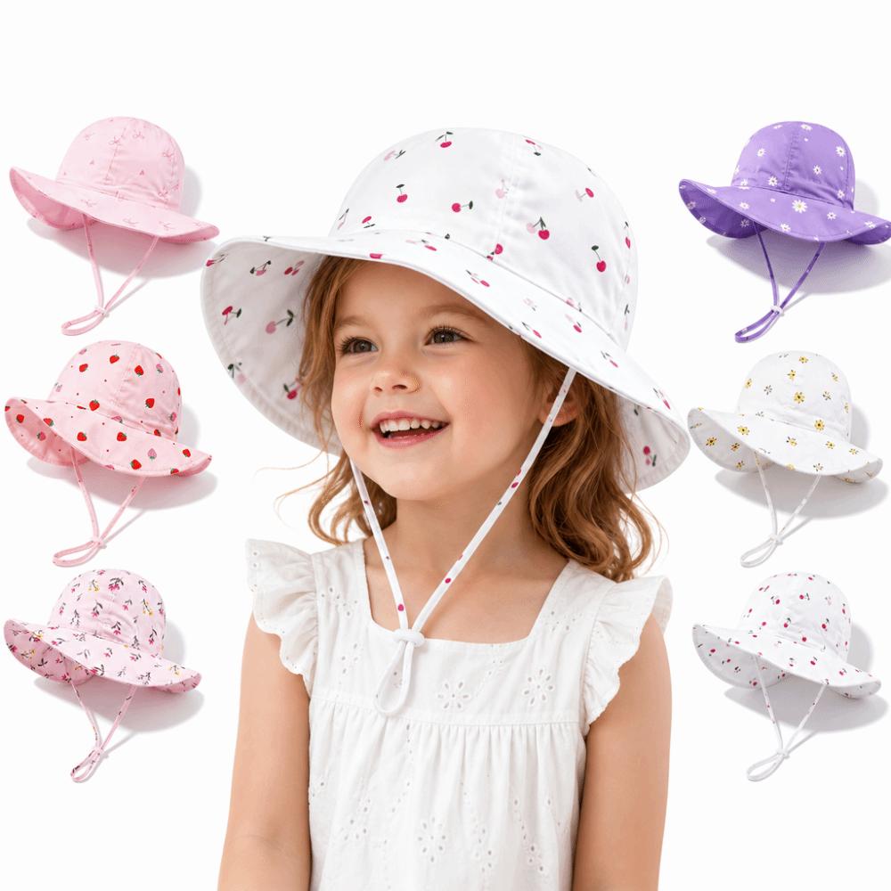 Flower Printed Fisherman Hat Wide Brim Bucket Hat Children's Sun Hat for Age 1-6 Years