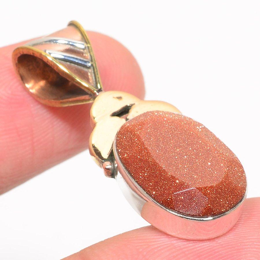 Натуральный Камень Солнечный Камень Двухцветный Подвеска из Стерлингового Серебра 925 пробы 1,50'' V4K20