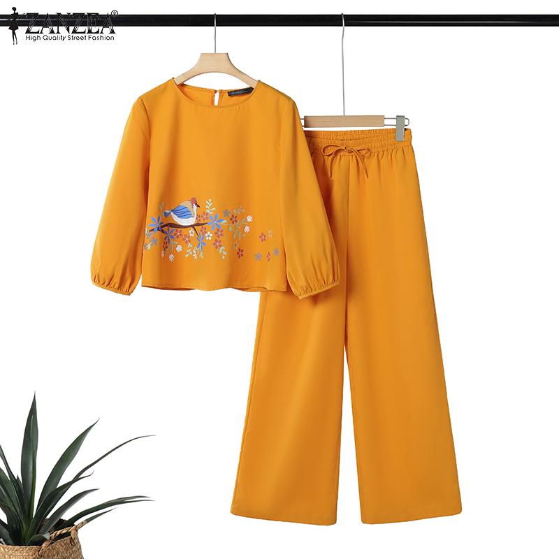 ZANZEA Женский повседневный костюм из двух частей с принтом и блузкой с рукавом 3/4 и брюками