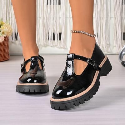 Модные туфли на блочном каблуке, осенние новинки, с круглым носком, с глубоким вырезом, на платформе, нескользящие, с ремешком, низкие