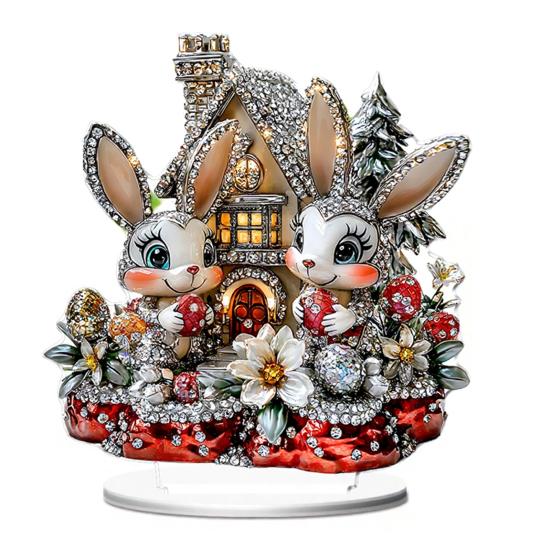 Easter Bunny Acrylic Table Sign 2D Flat Colorful Eggs Rabbit Decoration Home Living Room Valentine's Day