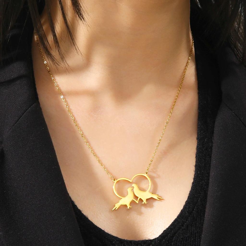 Skyrim Love Peace Dove Pigeon Heart кулон ожерелья золотого цвета пара птица шейная цепочка из нержавеющей стали ключичная цепочка для женщин