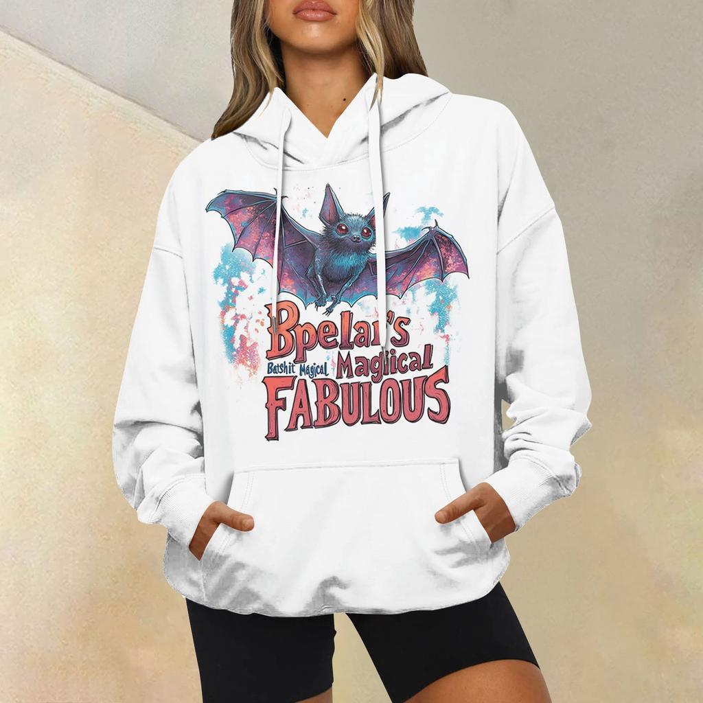 Женская модная повседневная толстовка с длинным рукавом и капюшоном с принтом