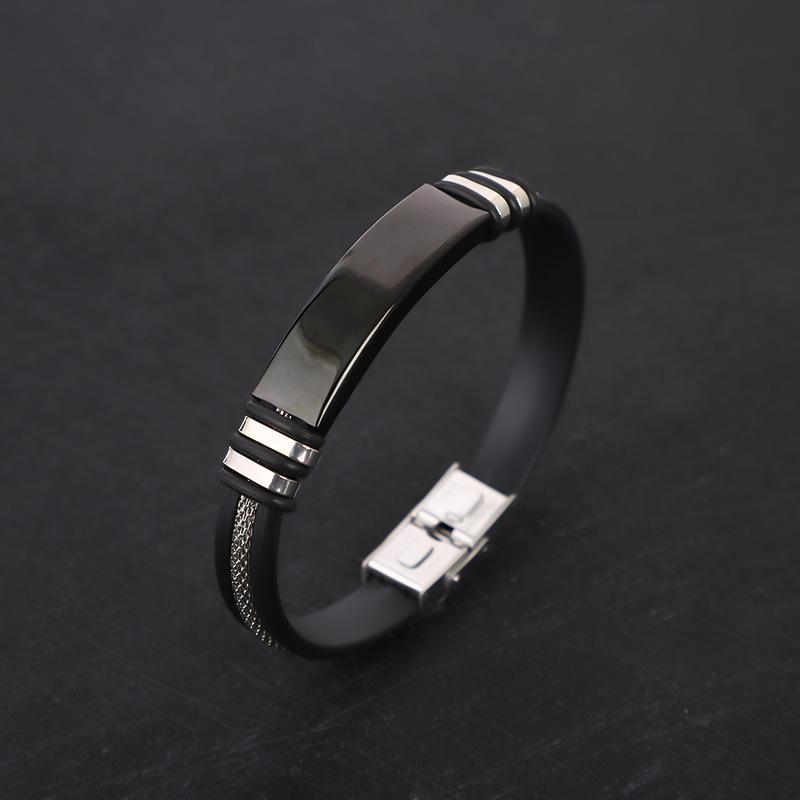 Мужской черный серебристый золотистый браслет из титановой стали и силикона с гравировкой из нержавеющей стали