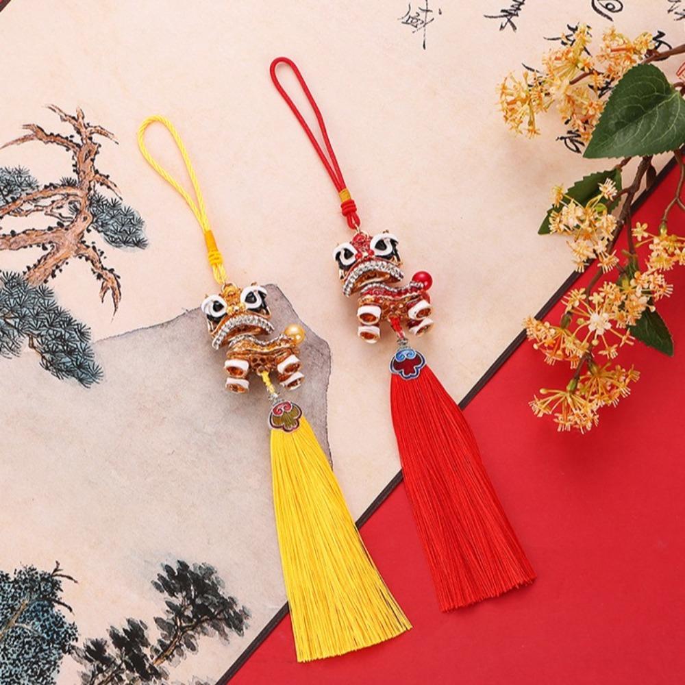 Lucky Lion Dance Car Pendant Chinese Style Lion Wake Keychain  Car Accessories