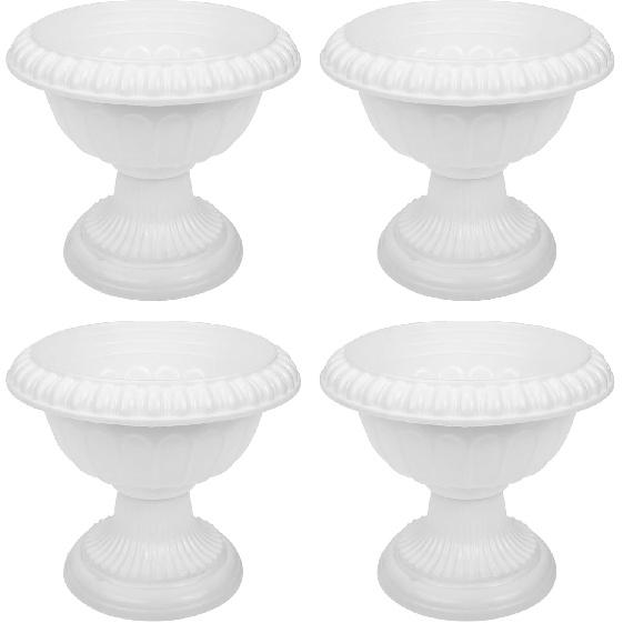 Yardwe 4pcs White Urn Planter Plastic Pedestal Flower Vases Plant Pot Grecian Plants Pot Roman Flower Pot for Yard Garden Porch Front Door