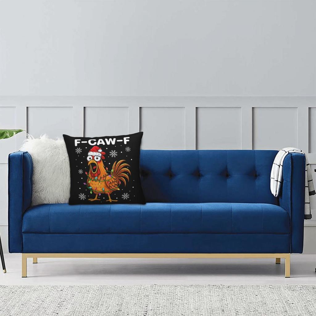 Christmas F-Caw-F Chicken Pillowcase Printed Polyester Cushion Cover Decorative Pillow Case Cover Home Zippered 18''
