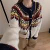 Жакет-свитер Fair Isle, женская одежда, осень и зима, новый свободный, с круглым вырезом, в стиле ретро, жаккардовый, на вязаной кардигане с пуговицами из рога