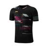 Li Ning Badminton Series V-Neck Printed Comfortable Breathable Versatile Short Sleeve Badminton Shirt Unisex Tops Black AAYV031-1