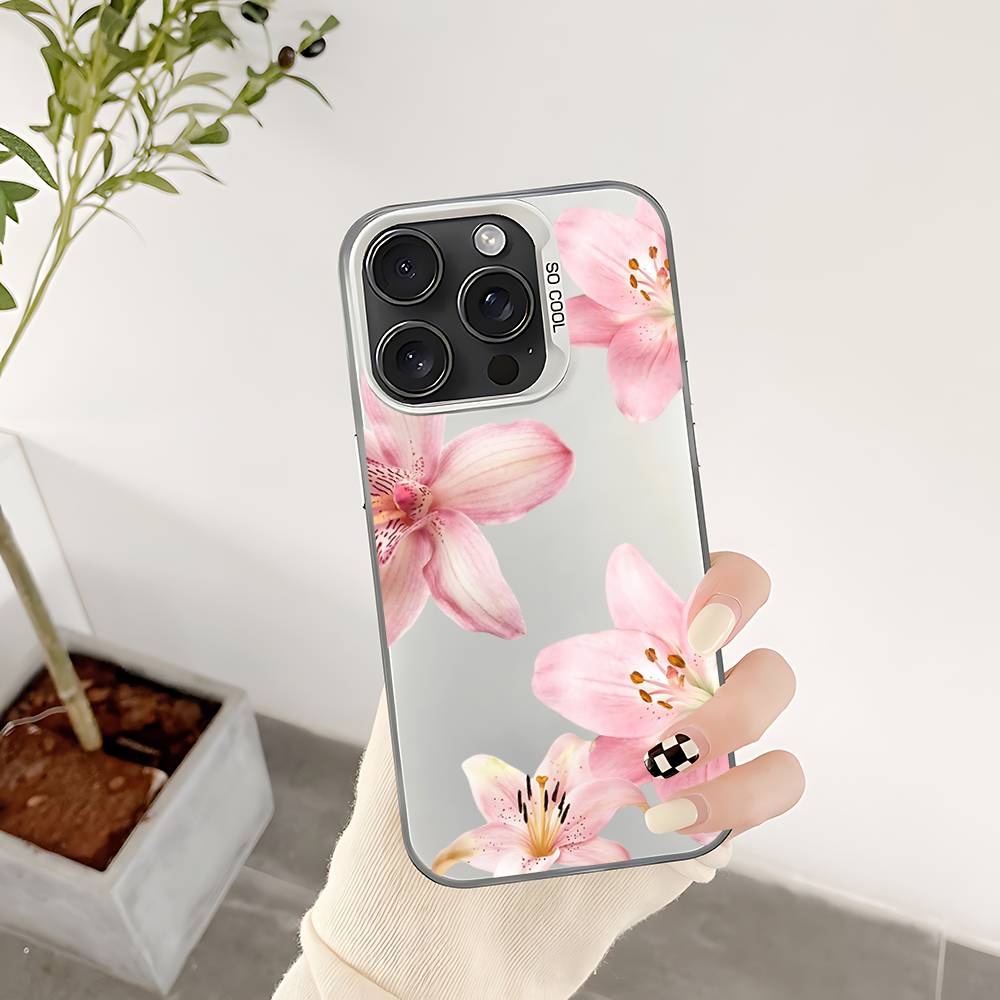 Чехол для телефона с принтом цветов лилии и гибискуса для iPhone 17 16 E 15 14 13 12 11 Pro Max Plus 17 Air Color Ударопрочный задний серебристый чехол