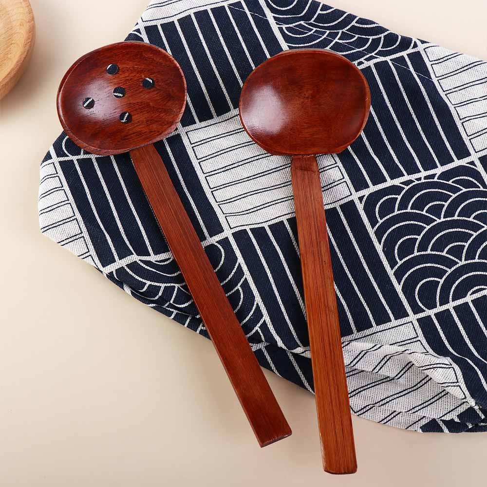 Nature Long Handle Colander Wooden Ladle Soup Spoon Slotted Spoon Ramen Spoon Kitchen Utensil Tool