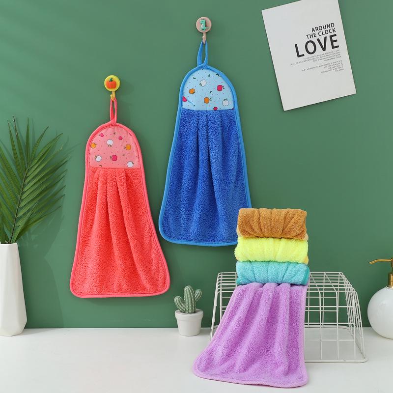 Cartoon Coral Fleece Hanging Towels for Kitchen & Bathroom