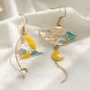 1 пара женских серег Веер Журавль Асимметрия Ювелирные изделия Подвеска в виде животного Искусственный жемчуг Расписные серьги-крючки для свиданий