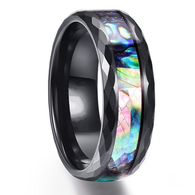 Fashion 8mm Silver Color Brushed Men 'S Stainless Steel Ring Colorful Abalone Shell Inlay Men 'S Ring Wedding Band Jewelry Gifts