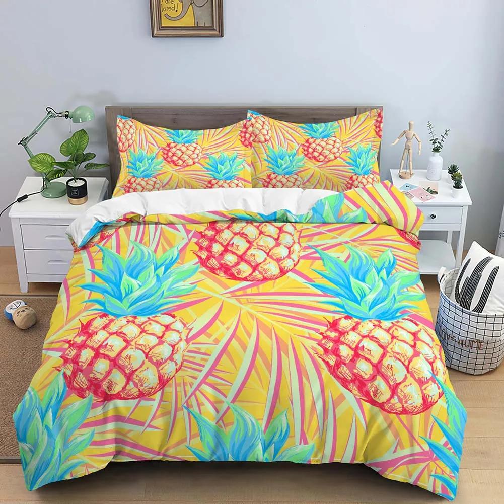 Fruit Pineapple Duvet Cover Yellow Tropical Fruit Plants Theme For Children Boys Girls Teens For Bedroom Decoration Queen King