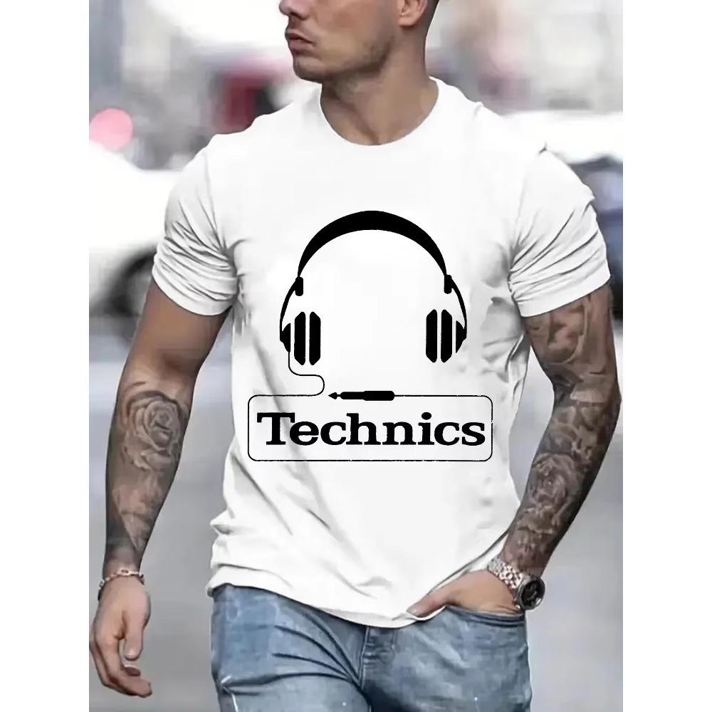 Футболки с принтом наушников Technics, мужские модные футболки Harajuku, свободные летние футболки с коротким рукавом, модные свободные футболки DJ