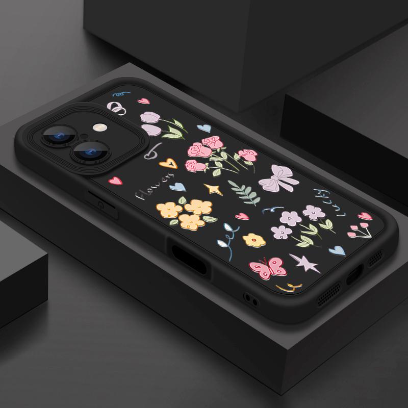Ударопрочный чехол для телефона с мультяшным цветочным узором для iPhone 16 Pro Max 15 Pro 14 13 12 11 XS XR 8 7 силиконовый матовый TPU мягкий противоударный бампер