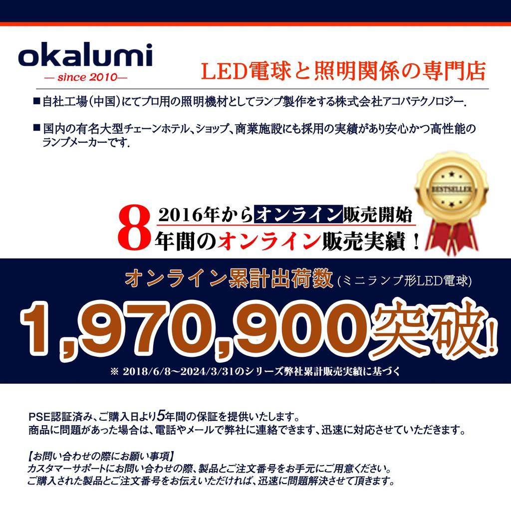 [Set of 8] OKALUMI LED Bulbs, Dimmable, E17 Base, Warm White, 2700k, 60W, 720Lm, Wide Beam, Compact, Mini-Krypton Bulb, Compatible with Insulated and